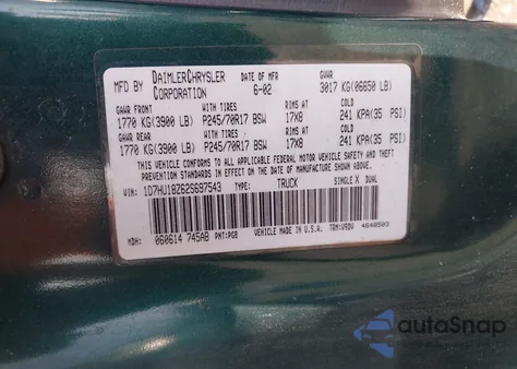 2002 Dodge Ram 1500 St из США, поврежденный, VIN 1D7HU18Z62S697543